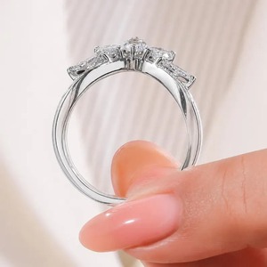 Pear Diamond Crown <b>Ring</b> Lab Grown Curved Wedding Band Solid Gold Tiara <b>Stacking</b> <b>Ring</b> Marquise and Round Diamond Jewelry - Product Image 6