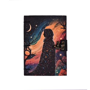 <b>A5</b> Cosmic Silhouette Handmade Paper Notebook Eco Friendly Journal 100 Pages Double Side Writing <b>Diary</b> |Metal Lock Artistic Cover - Product Image 1