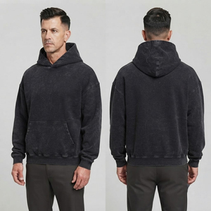 Men's 100% Cotton <b>500</b> <b>Gsm</b> Heavy Weight Fleece <b>Hoodies</b> Pocket Custom Logo Printing Drop Shoulder Flock Detail Winter Sweatshirt - Product Image 4