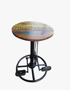 Tabouret de bar en bois au design unique, style industriel, avec assise confortable en cuir véritable de haute qualité et base en fer. - Product Image 6