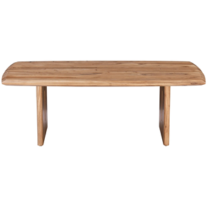 Table à manger en bois d'acacia massif avec bords incurvés, finition naturelle marron moderne, plateau rectangulaire, table à manger pour la maison et la cuisine - Product Image 3