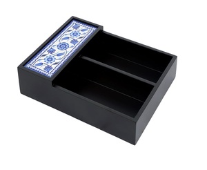 Wooden Cutlery Caddy 4 Compartments <b>Tabletop</b> Utensil Holder Fork Spoon Knife <b>Storage</b> Organizer Kitchen Dining Decor Pattern Box - Product Image 3