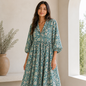 Beautiful floral Cotton Block Printed <b>dress</b> <b>Dress</b> For Casual wear Hand Block Printed <b>Dress</b> - Product Image 1