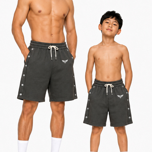 Shorts de sport décontractés pour hommes et garçons, avec cordon de serrage sur le côté, gris foncé - Product Image 1
