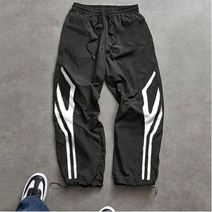 Pantalon de jogging décontracté pour homme, noir à rayures, léger, respirant, en polyester et coton, coupe ample, taille mi-haute, idéal pour l'été - Product Image 5