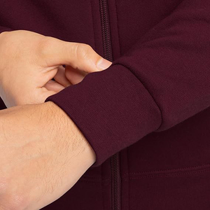 <b>Men's</b> <b>Burgundy</b> Hooded Zip-Up <b>Sweatshirt</b> Regular Fit Casual Autumn Wear 100% Cotton FRENCH TERRY Solid Color - Product Image 5