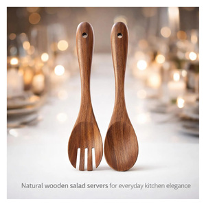Ensemble de cuillères et fourchettes à salade en bois élégant, couverts de luxe, ustensiles de cuisine pour restaurant - Product Image 3