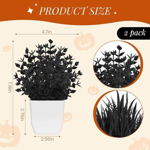Petites plantes artificielles noires en pot, lot de 2, décoration d'Halloween pour table, bureau, maison ou bureau, décoration noire pour salle de bain - Product Image 3