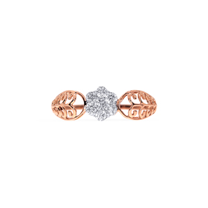 Anillo de compromiso delicado de oro rosa de 14 quilates con diamantes, engaste pavé de piedras redondas, banda de oro macizo para mujer, diseño en racimo - Product Image 3