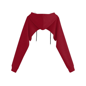 Sudadera Corta con Capucha para Mujer, Manga Larga, Hombros Caídos, Color Sólido, Informal, Otoño, Tejida, 100% Algodón, Transpirable, Asimétrica - Product Image 5