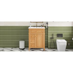 Mobile Bagno in Legno Massello da 24 Pollici con Lavabo, Cassetto Ribaltabile e 2 Cassetti con Chiusura Ammortizzata, 1 Anta con Chiusura Ammortizzata - Eleganti Mobili Bagno - Product Image 2