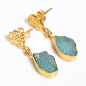 ต่างหูชุบทองคุณภาพสูงต่างหูชุบทอง2.5ไมครอนเครื่องประดับทองเหลืองอัญมณีควอตซ์สีกุหลาบเครื่องประดับโบราณ - Product Image 5