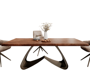 Mesa de Comedor de Madera de Acacia Sólida con Acabado Natural, Base Metálica en Forma de W, Estilo Industrial Moderno, para Cocina o Restaurante - Product Image 2