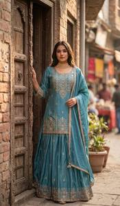 Women Ethnic Lehenga Choli One Set Long Silk Embroidered <b>Sequin</b> Work Woven Fancy Lace Dupatta Wedding <b>Party</b> Wear - Product Image 5