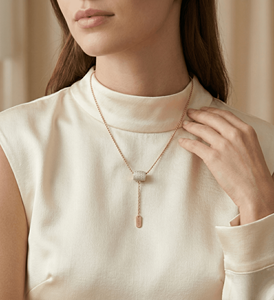 <b>Solid</b> <b>Gold</b> Lariat Necklace Diamond <b>Pendant</b> 9K 14K 18K <b>Gold</b> Adjustable Drop Necklace for Women Trendy Gift Party Custom Jewelry - Product Image 2