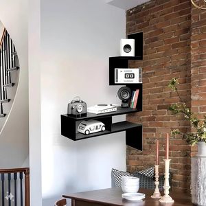 Étagères murales en bois |   Étagère d'angle suspendue pour salon, élégante |   Étagère flottante décorative Zig Zag pour la maison, organisateur de rangement - Product Image 3
