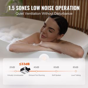Ventilatore da Bagno ad Alta Efficienza 1500W con Ventilazione 110 CFM, Bassa Rumorosità 1.5sones, Risparmio Energetico, Riscaldamento 110V - Product Image 4