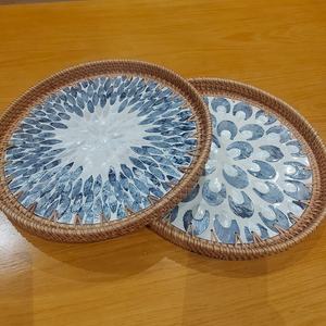 Contacter Plateau de service rond en rotin de haute qualité avec incrustation de nacre Plateau rond en osier écologique - Product Image 3