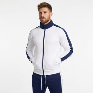 Chándal Deportivo para Hombre en Blanco y Azul Marino, Manga Larga, Cierre de Cremallera, Cuello Alto, Estilo Deportivo, Otoñal, Corte Regular, Peso Medio, Poliéster y Algodón - Product Image 2
