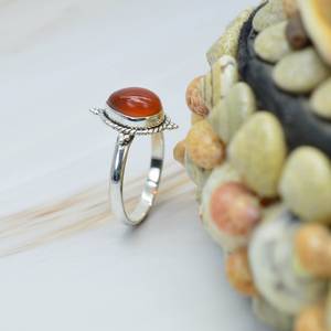 Natural Carnelian Smooth Pear Shape Carved Gemstone Ring 925 Sterling <b>Silver</b> Partywear Fashion Ring Fine Unisex Jewelry Handmade - Product Image 2