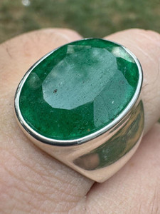 Men's Oval Natural Emerald Cocktail <b>Ring</b> Silver Plated Stainless Steel Classic Style Daily Wear Gift Jewelry - Product Image 1