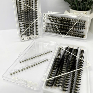 ขนตาปลอมแบบพัดสำเร็จรูป 3D 4D 5D 6D 10D 12D 20D ความเร็วสูงพิเศษ ผลิตจาก PBT คุณภาพเกาหลี สีดำด้าน แบบ DD Curl ความยาวผสม - Product Image 1