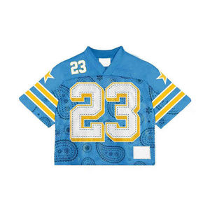 Camiseta de fútbol de alta calidad, extragrande, con cuello en V, estilo streetwear, personalizada, holgada, corta, de malla, para hombre. - Product Image 3