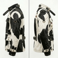 Veste en cuir de vachette pleine fleur sur mesure pour homme, style militaire, patchwork géométrique vieilli, multi-poches, vente en gros