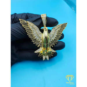Pendentif aigle personnalisé serti de diamants pour hommes, finition argent 925, charme d'oiseau à ailes déployées, diamant de laboratoire, bijoux hip hop, faune - Product Image 1
