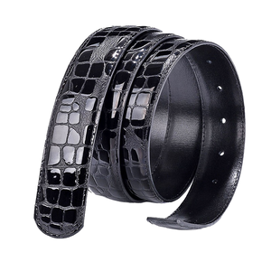 Ceintures en cuir de vachette réversibles décontractées pour hommes, fabriquées sur mesure, avec motif crocodile gaufré, sangle en cuir véritable grainé et boucle en alliage - Product Image 1