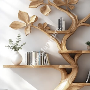 Modern Artistic Tree Shaped Wall Mounted <b>Solid</b> <b>Wood</b> Floating Bookshelf Luxury Decorative Display Rack - Product Image 2