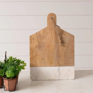 Planche à découper en bois d'acacia et marbre, cadeaux pour la maison, planches à fromage en marbre et bois, plateau à charcuterie en bois et marbre, ensemble cadeau - Product Image 6