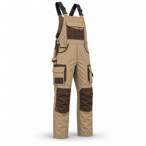 Salopette de travail OEM pour hommes en polyester respirant, avec empiècements contrastants, genoux renforcés, bretelles réglables, vêtements de travail utilitaires pour usine - Product Image 2