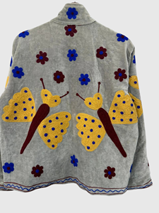 Veste en velours à col mandarin brodée à la main avec des motifs floraux, manches longues, style chic prairie, pour adultes, à porter en automne - Product Image 4