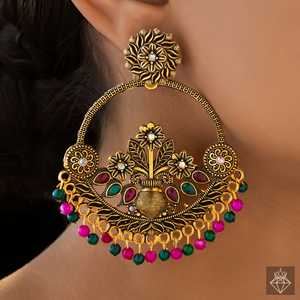 PRAO Floral Danglers Anti-ternissement Ethnique Fine Dangle Boucles d'oreilles - Product Image 2