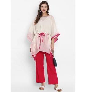 Ensemble Kaftan court en coton doux respirant, how, attraction rouge contrastée, pantalon artisanal avec tissu en coton doux respirant - Product Image 1