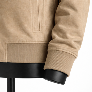 <b>Men's</b> <b>Suede</b> Bomber <b>Jacket</b> Stand Collar Zipper Closure Casual Autumn Wear Regular Fit Solid Color Long Sleeve <b>Jackets</b> for Sale - Product Image 4
