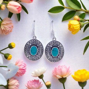 Boucles d'oreilles pendantes en argent sterling 925 sur mesure avec cabochon turquoise, fabrication OEM ODM, étiquette privée, vente en gros - Product Image 2