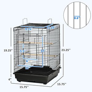 Gabbia per Uccelli Nera 23 con Ciotola Superiore Aperta per l'Alimentazione e Posatoio per Coccoati, Recinto per Animali Domestici - Product Image 3