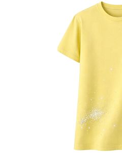 T-shirt en coton jaune personnalisé pour femme avec motif étoile en strass, manches courtes, col rond, haut décontracté pour femme, design OEM personnalisé - Product Image 3