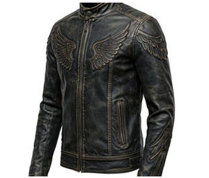 Embroidery Mens Genuine Leather <b>Jackets</b> Zip up Leather <b>Jacket</b> Black Leather Motorcycle <b>Biker</b> <b>Jacket</b> winter Leather <b>Jacket</b> Men - Product Image 4
