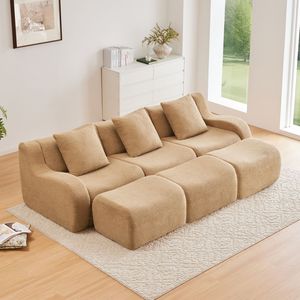Divano a Tre Posti in Tessuto Teddy di Alta Qualità, Design Ergonomico con Braccioli Curvi, Nessun Montaggio Richiesto, Antiscivolo per Soggiorno - Product Image 2
