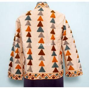 Veste d'hiver épaisse pour femme de style ethnique, en cotisse, avec broderie florale à la main, col montant, logo personnalisé, 100% coton, écologique - Product Image 5