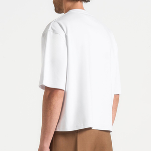 T-shirt en jersey de coton blanc pour homme, manches courtes, col rond, coupe classique, couleur unie, avec poche - Product Image 6