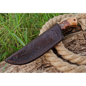 Cuchillo de Caza de Acero de Damasco de Alta Calidad con Funda de Cuero, Espiga Completa, Herramienta para Aventuras al Aire Libre, Camping, Senderismo y Bushcraft - Product Image 4