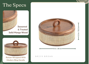 Boîte à roti en bois avec couvercle en cannage tressé, fait main, pour le rangement des chapatis, service traditionnel de dabba pour la cuisine et la table à manger - Product Image 2