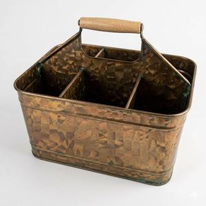 Farmhouse Rustic Galvanized Metal 4-Compartment Utensil <b>Caddy</b> With Wooden Handle Zinc Flatware & Silverware Holder For Kitchen - Product Image 5