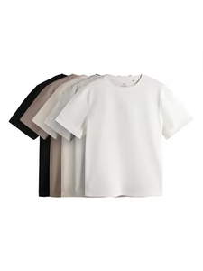 Camiseta de Algodón para Hombre, Corte Regular, Color Sólido, Manga Corta, Cuello Redondo, Estilo Casual, Tejido Jersey, Blanca, Beige, Negra - Product Image 2