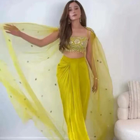 Gaun Pengantin Model Dhoti Punjabi Bahan Modal Viscose Silk Lengan Setengah Panjang Bordir Leher 3 Potong Ukuran Custom
