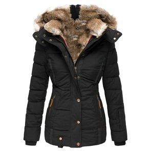 Veste matelassée à capuche pour femme, manches longues, coupe-vent, fermeture éclair, doublure en fausse fourrure, style décontracté pour l'hiver - Product Image 6